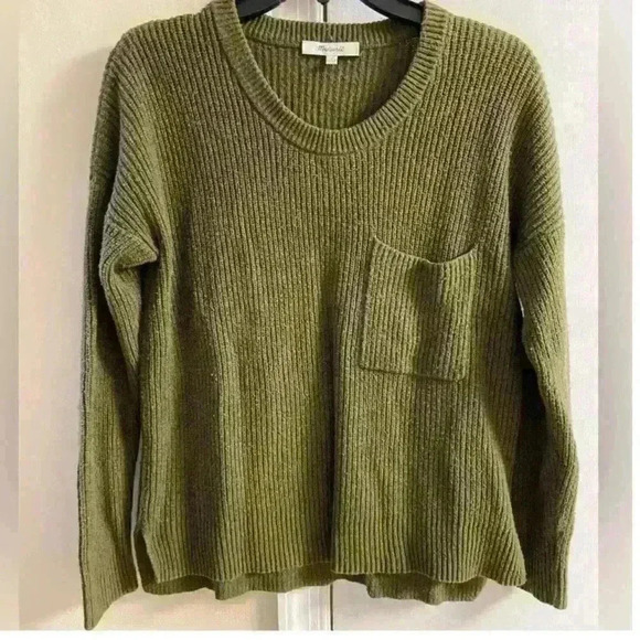 Madewell Thompson olive green crewneck pullover sweater boxy fit. Small - Picture 1 of 5